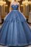 Blue Sweetheart Neck Tulle Long Prom Dress, Blue Evening Dress