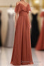 Rust Orange Straps Ruffled A-Line Bridesmaid Dress