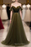 Simple Sweetheart Tulle Off Shoulder Long Prom Dress, Tulle Formal Dress