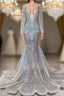 Mermaid Prom Dress with Deep V-Neck Long Sleeves Beadings