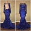 2025 Charming Royal Blue Long Sleeve Mermaid Prom Dresses