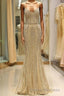 Mermaid Spaghetti Strap Black Beaded Formal Evening Dress