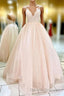 Elegant Straps Lace-Up Back Blush Long Prom Dress