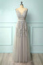 A-line Low V-Back Grey Bridesmaid Dress with Lace