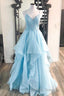 Elegant Light Blue Ruffled Tulle Prom Dress