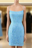 Sparkly Blue Beaded Lace Up Tight Short Homecoming Dress