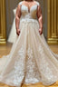 Champagne Sleeveless Round Neck Tulle Lace Long Prom Dress