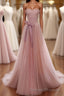 Simple Pink Tulle Long Prom Dress, Pink Tulle Formal Dress, 1