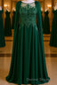 Dark Green A-Line Lace Appliques Chiffon Prom Dress