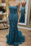 Mermaid Teal Lace Backless Mermaid Dark Teal Lace Long Prom Dress Long Formal Evening Dress