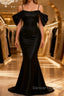 Black Off The Shoulder Criss-Cross Back Long Satin Prom Dress