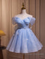 Blue Fairy Off the Shoulder Lace Short Homecoming Dress