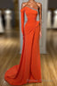 Long sleeves Strapless Orange Sequined Long Prom Dress