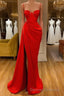 Gorgeous Spaghetti Strap Unique Round Cup High split Red Prom Dress
