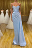 Unique Cross Sweetheart Light Blue Soft-pleated Long Prom Dress