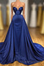 Chic Royal Blue Straps Sweetheart Prom Dress Overskirt With Detachable Train