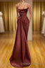Burgundy Spaghetti-Straps Mermaid Ruffles Prom Dress Long