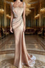 Straps Beadings Long Mermaid Prom Dress Split Evening Gowns