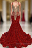 Red Sequins Mermaid Prom Dress Sleeveless With Crystal
