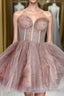 A-line Dusty Rose Sleeveless Tulle Short Homecoming Dress