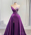 Purple Mermaid Dress With High Slit Detachable Train Wedding Reception Dress, Satin Lace Wedding Dress, African Prom Dress, Evening Dress