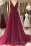Custom Made Burgundy Tulle Lace Appliques Top Prom Dress Long