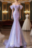 Purple Sweetheart Sequin Beaded Mermaid Long Prom Dress,Purple Tulle Train Prom Gown