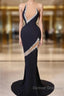 Mermaid V-neck Sleeveless Rhinestone Satin Tulle Prom Dress
