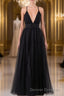 Elegant Tulle Spaghetti Straps Backless Floor Length Prom Dress