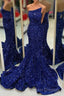 Strapless Royal Blue Sequins Mermaid Long Formal Dress