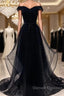 Flowy Tulle Off Shoulders Tulle Black Prom Dress