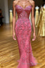 Coral Sweetheart Lace-Up Long Mermaid Prom Dress with Appliques