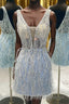 Light Blue Beaded Sequins Tight Homecoming Dress with Feathers