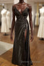 Black V-Neckline Straps Tulle With Lace Party Dress, A-Line Black Evening Dress Prom Dress