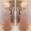Dark Champagne Cap Sleeve Tulle Lace Prom Dress