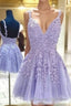 Lilac A-Line Spaghetti Straps Homecoming Dress With Appliques