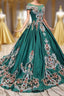 Luxury Green Round Neck Short Sleeves Prom Dress with Beading