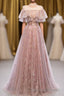 Elegant High Neck Vintage Long Lace Up Prom Dress Flowy Party Gowns