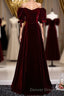 Modest Charming Burgundy Long Prom Dress Vintage Evening Dress With Bowknot