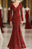 Wine Red Long Sleeves Mermaid Long Formal Dress, Wine Red Prom Dress