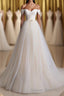 Elegant V Neck Off-shoulder Tulle Pleat Sweep Train Wedding Dress