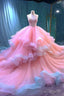 Ball Gown Straps Pink Organza Sweet 16 Dresses
