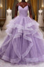 Princess Lavender Sparkly Spaghetti Straps Long Prom Dress Floor Length Evening Gown