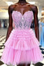 Strapless Sheer Lace Corset Homecoming Dress with Ruffle Tulle Skirt