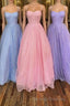 Shiny Tulle Open Back Pink Lilac Blue Long Prom Dress, Long Pink Lilac Blue Tulle Formal Graduation Evening Dress