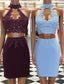 Two Piece Tight Short Burgundy-Blue Homecoming Dress with Key Hole