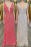 V neck Sequin Mermaid Long Prom Dress