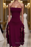 Strapless Midi Length Ruffle Prom Dress Sexy Evening Dress