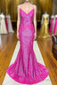 Fuchsia Mermaid Backless Sequined Prom Dress