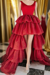 Red High Low Tiered Homecoming Dress